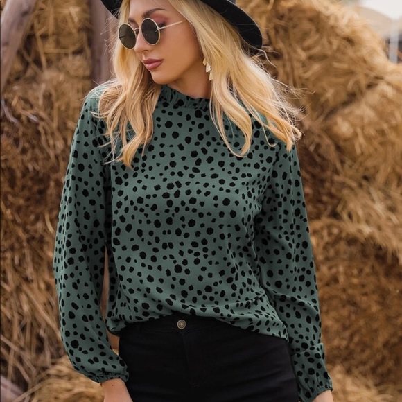 Cheetah print dot lantern sleeve blouse leopard - Picture 5 of 5